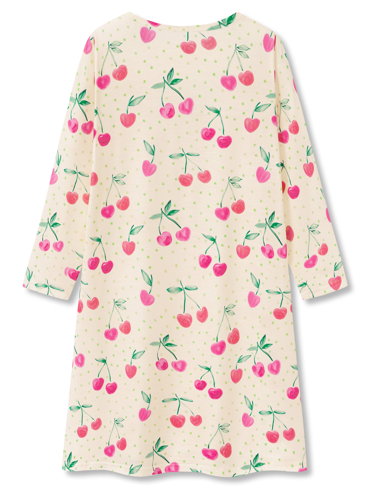 Beezizac girls long sleeve nightgown - Cream Cherry Print