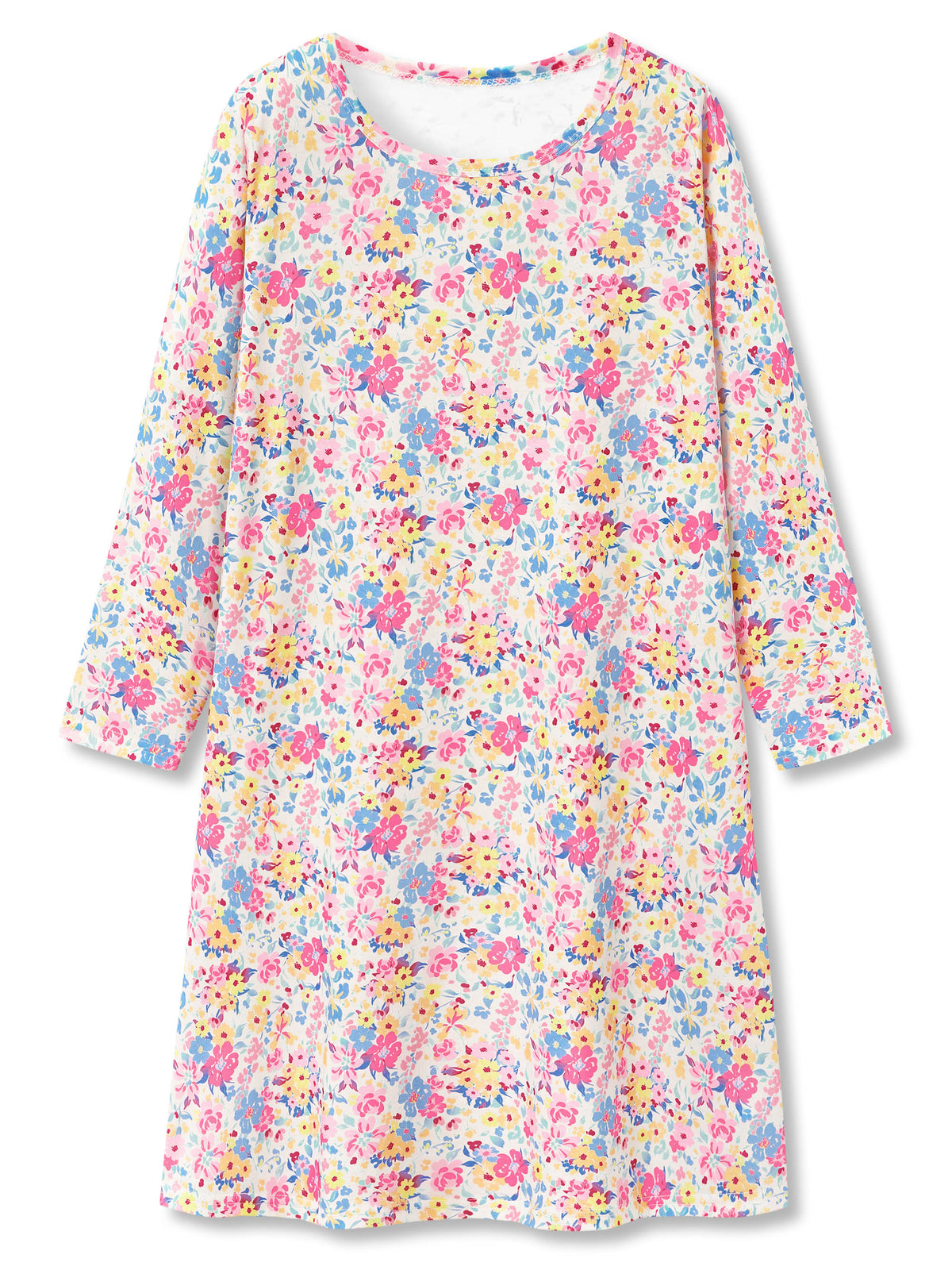 Beezizac girls long sleeve nightgown - White Multi Color Tiny Floral