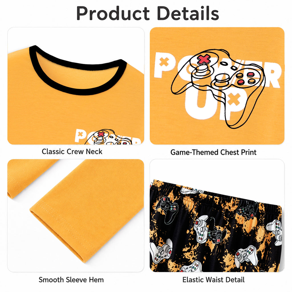 Beezizac boys pajama set — Yellow‑Black Game Controller