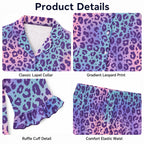 Beezizac Girls’ Long Sleeve Button-Down Pajama Set – Assorted Prints – Gradient Pink Purple Blue Leopard (Long sleeves & Long Pants)