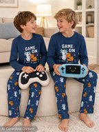 Beezizac Boys’ 2-Piece Long Sleeve Pajama Set – Sports, Gaming & Character Prints – Blue "Game On" Capybara & Axolot