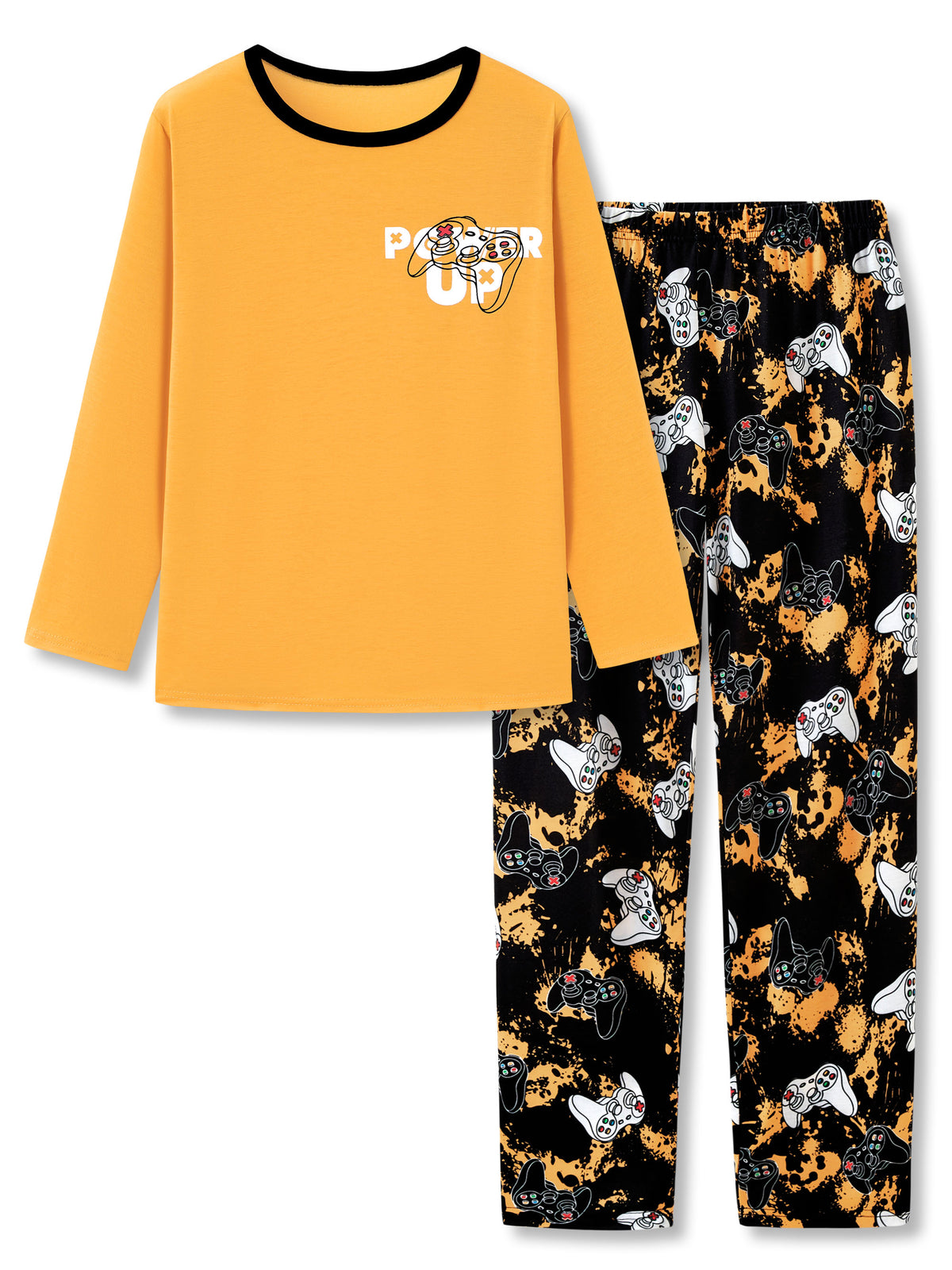 Beezizac boys pajama set — Yellow‑Black Game Controller