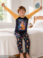 Beezizac Boys’ 2-Piece Long Sleeve Pajama Set – Sports, Gaming & Character Prints – Black Orange "Power Up" Capybara & Axolotl