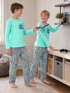 Beezizac boys pajama set — Mint‑Grey Game Controller & Play Games