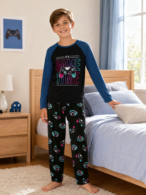 Beezizac boys pajama set — Black‑Navy Game Controller & VR