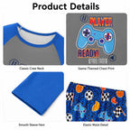 Beezizac boys pajama set — Grey‑Blue Raglan Player Ready Game‑Sports