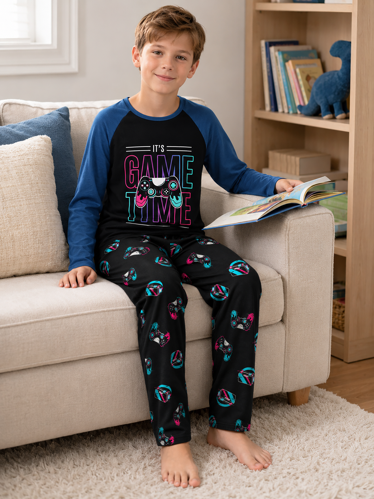 Beezizac boys pajama set — Black‑Navy Game Controller & VR