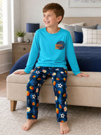 Beezizac boys pajama set — Teal‑Navy Basketball & Multi‑Sport Balls