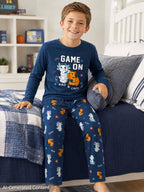 Beezizac Boys’ 2-Piece Long Sleeve Pajama Set – Sports, Gaming & Character Prints – Blue "Game On" Capybara & Axolot