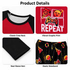 Beezizac boys pajama set — Red‑Black Raglan Repeat Pizza & Sleepy Face