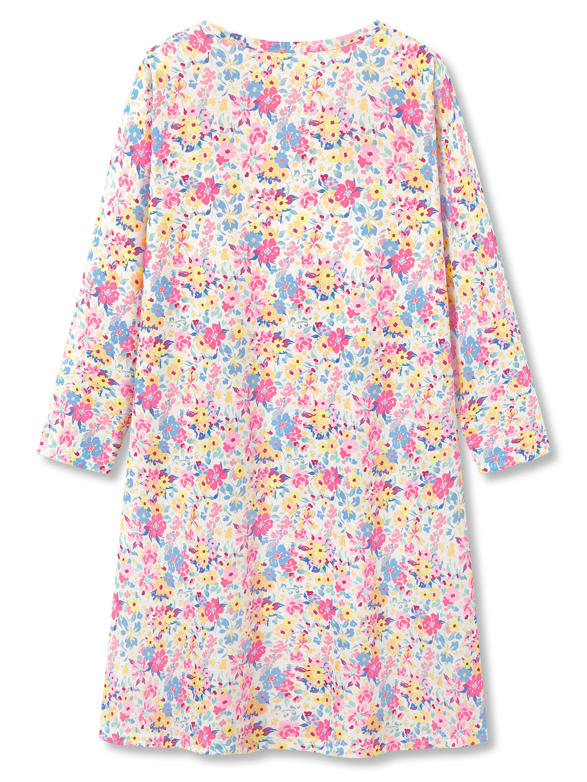 Beezizac girls long sleeve nightgown - White Multi Color Tiny Floral