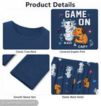 Beezizac Boys’ 2-Piece Long Sleeve Pajama Set – Sports, Gaming & Character Prints – Blue "Game On" Capybara & Axolot