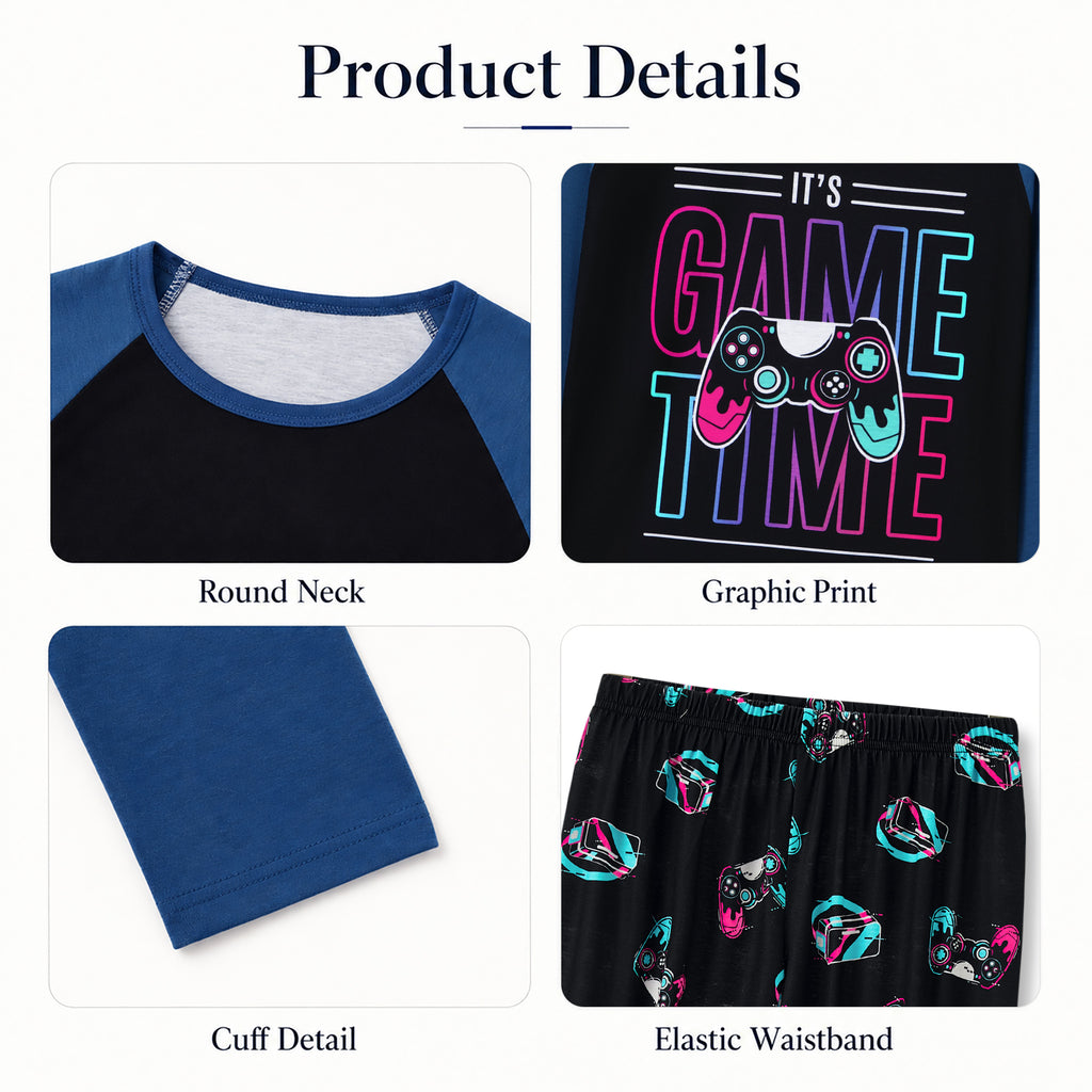 Beezizac boys pajama set — Black‑Navy Game Controller & VR