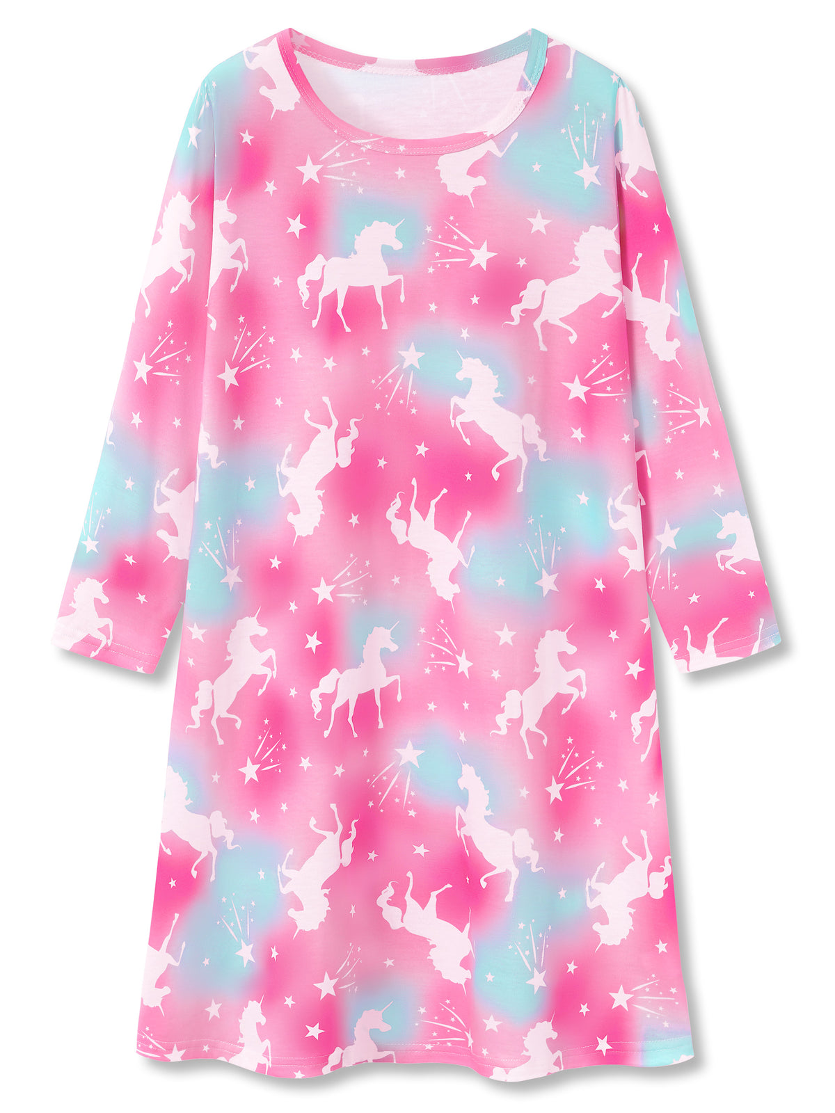 Beezizac girls long sleeve nightgown - Pink Blue Gradient Unicorn Print