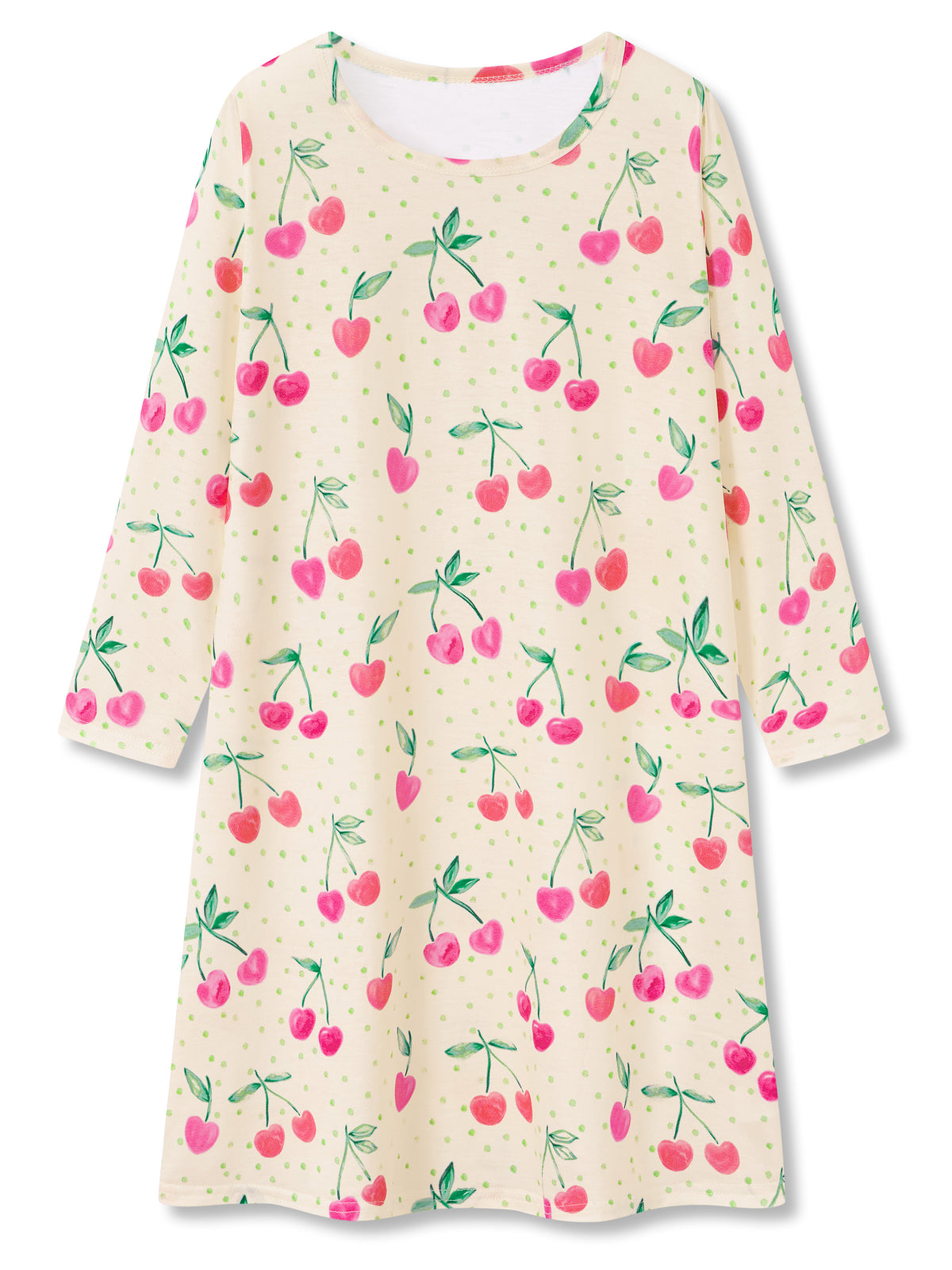 Beezizac girls long sleeve nightgown - Cream Cherry Print