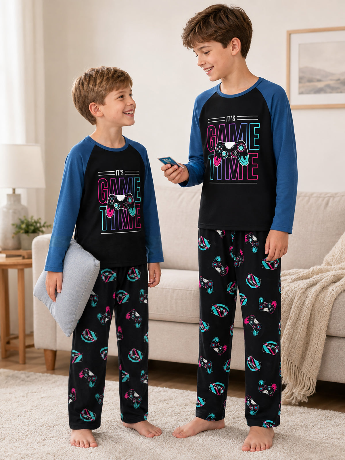 Beezizac boys pajama set — Black‑Navy Game Controller & VR