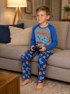 Beezizac boys pajama set — Grey‑Blue Raglan Player Ready Game‑Sports