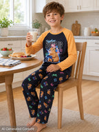 Beezizac Boys’ 2-Piece Long Sleeve Pajama Set – Sports, Gaming & Character Prints – Black Orange "Power Up" Capybara & Axolotl